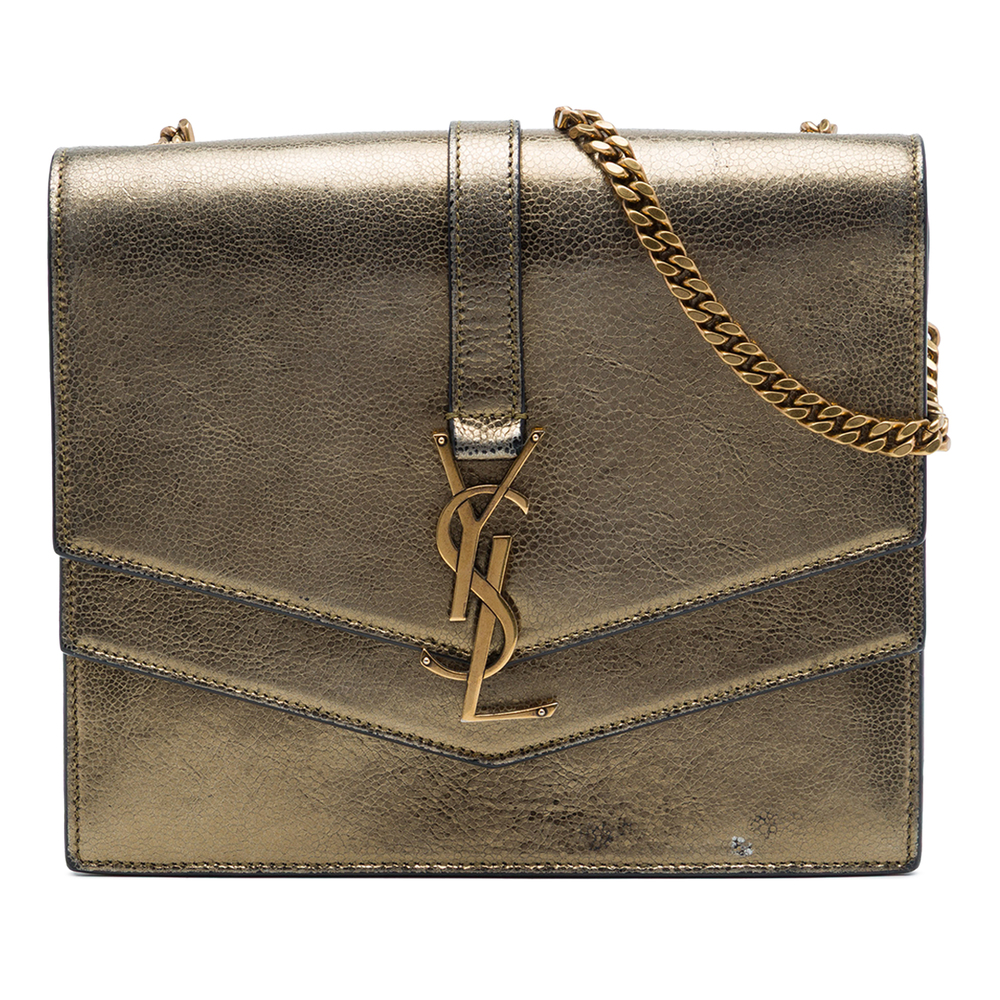Pre-Loved Saint Laurent Medium Metallic Leather Monogram Sulpice Crossbody